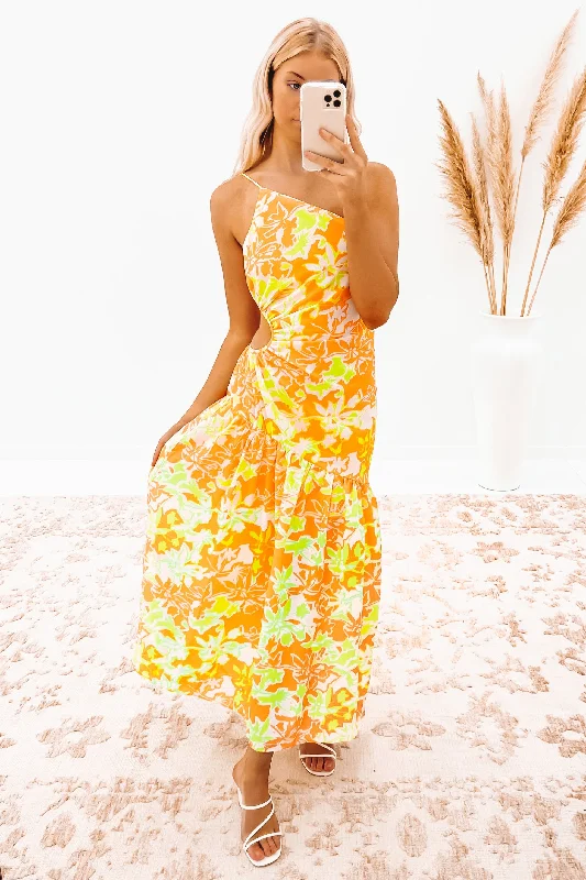 Julien Midi Dress Orange Floral