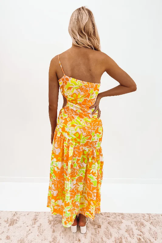 Julien Midi Dress Orange Floral