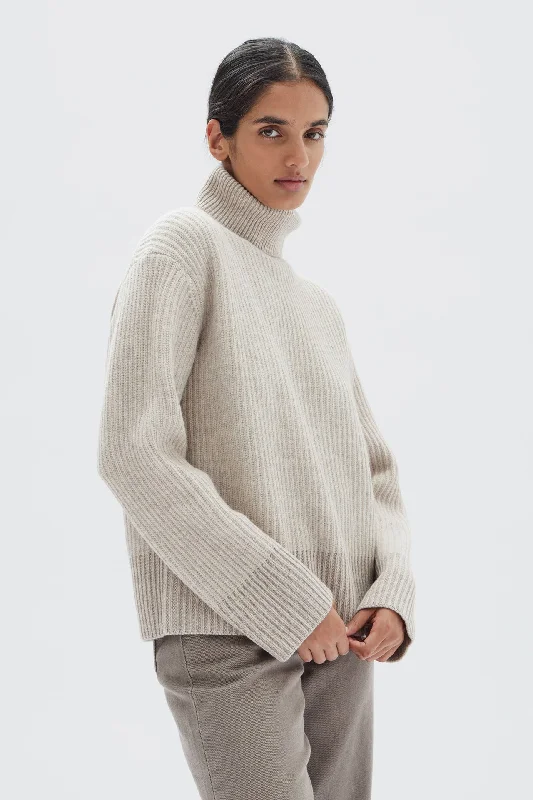 Krista Roll Neck Wool Rib Knit Jumper | Oat