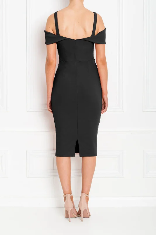 OLIVIA BLACK PENCIL HEM MIDI DRESS