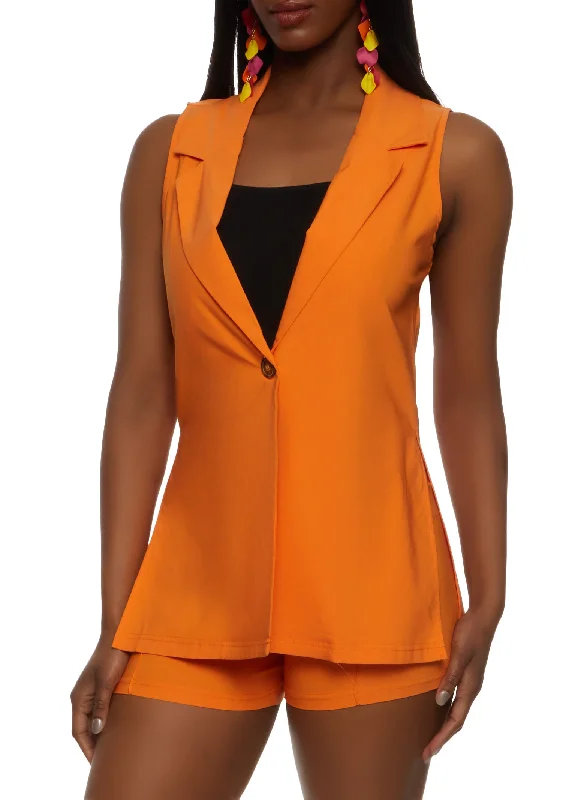 Sleeveless One Button Blazer Vest