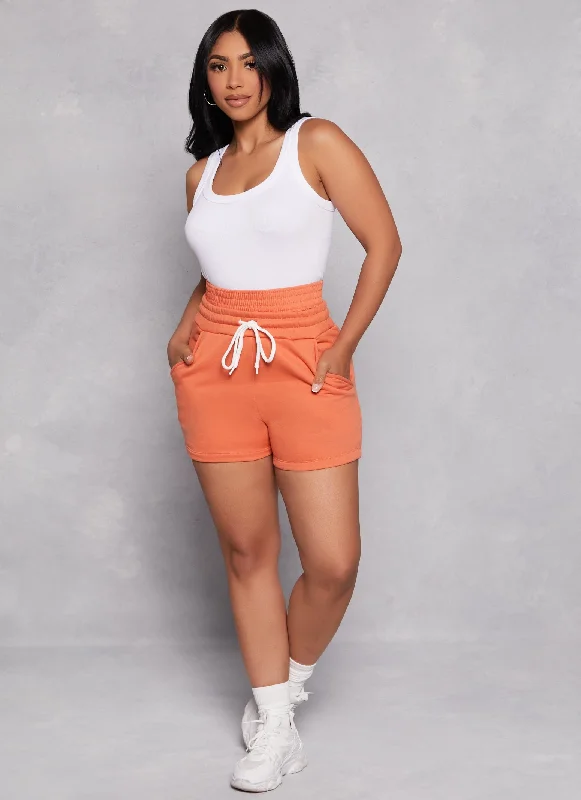 Smocked Waistband Drawstring Shorts