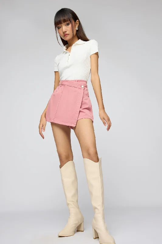 Salmon Pink Denim Skorts