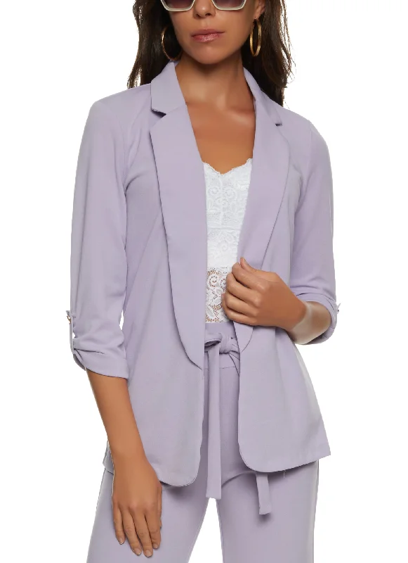 Crepe Knit Tabbed Sleeve Blazer