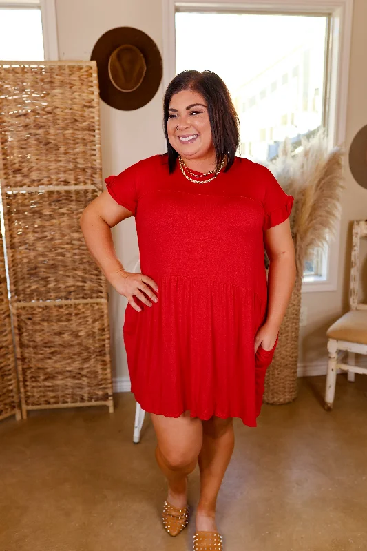 Last Chance Size Small & 2XL | Gorgeous Girly Ruffle Sleeve Tiered Dress in Red