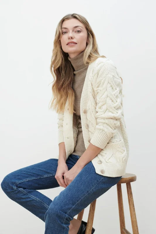 Super Soft Merino Wool V-Neck Cardigan in Cream