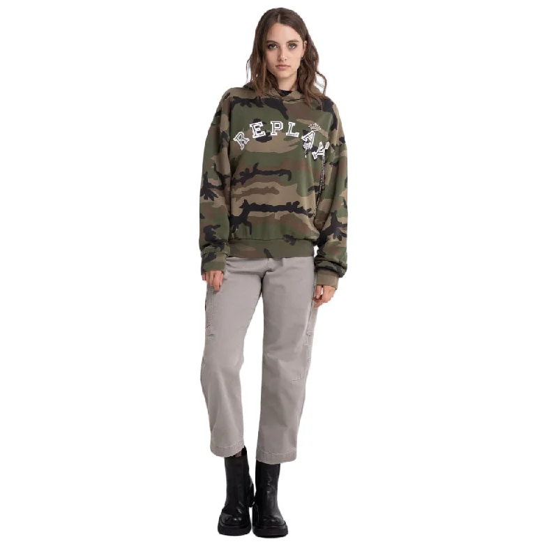 Replay Women's Camouflage Sweatshirt With Jewel Brooches