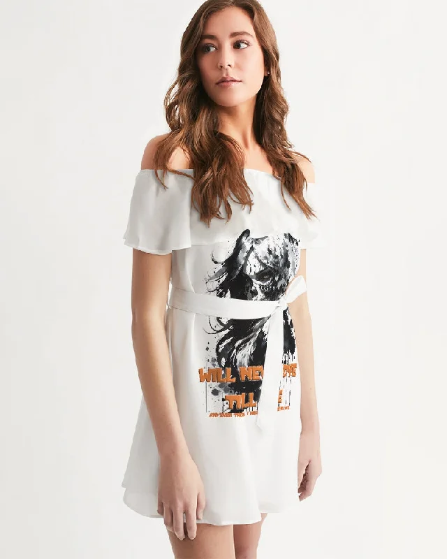 will not dye till i die Women's Off-Shoulder Dress