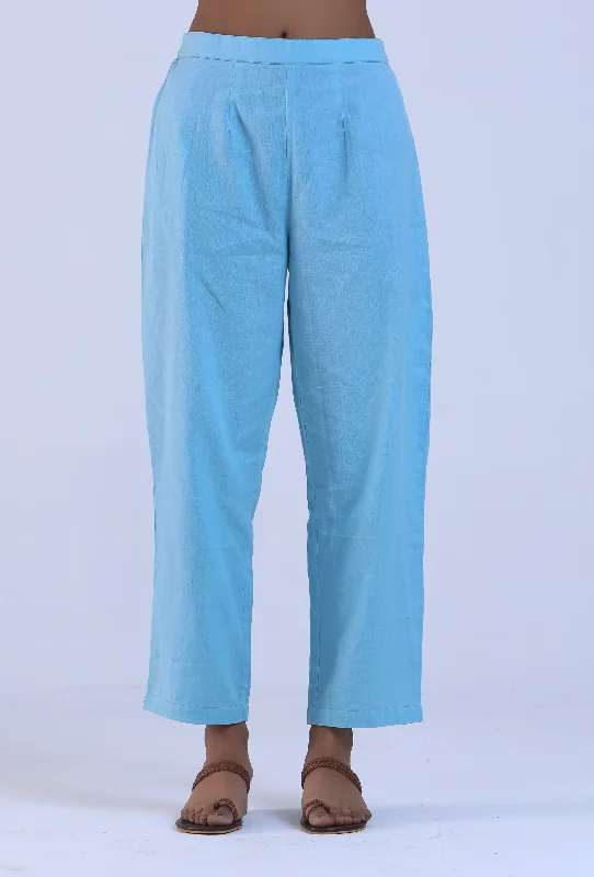 Women Blue Cotton Pant