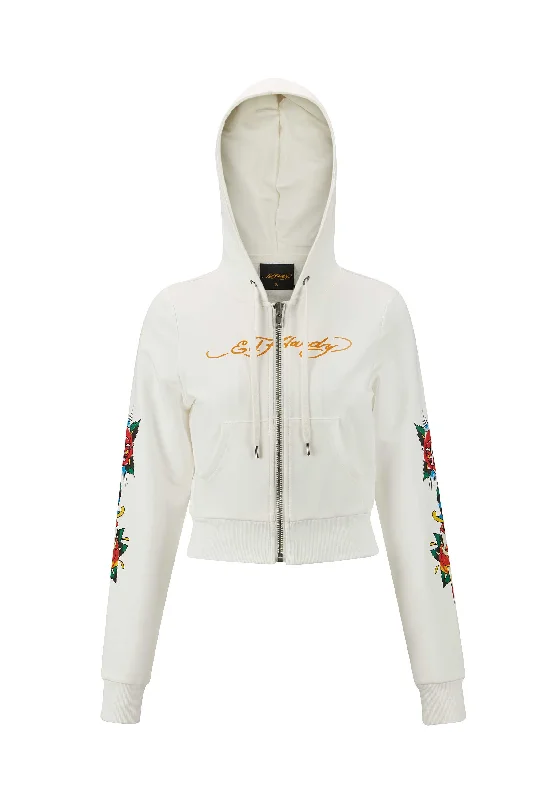 Womens Only Live Once Cropped Zip Through Hoodie - White