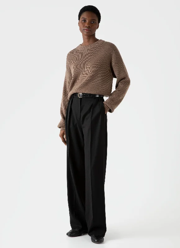 Women's Pleated Wool Trouser in Black