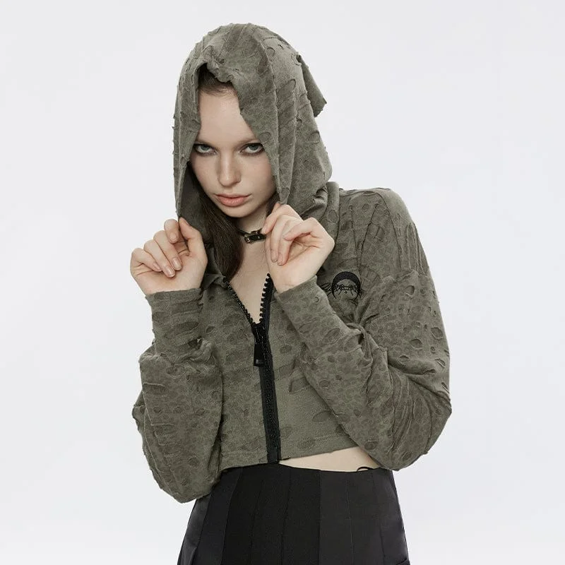 Women's Punk Ripped Short Hoodies