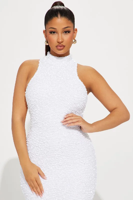 Zoey Feathered Sequin Gown - White