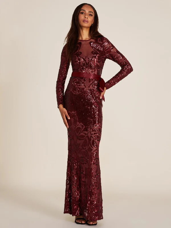 Illusion Long Sleeve Sequin On Mesh Gown