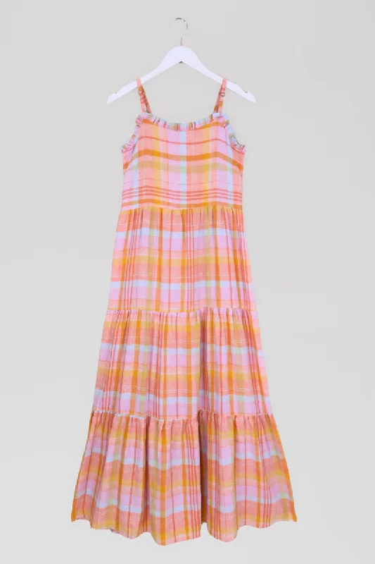 Alice Maxi Dress in Strawflower Pink Tartan