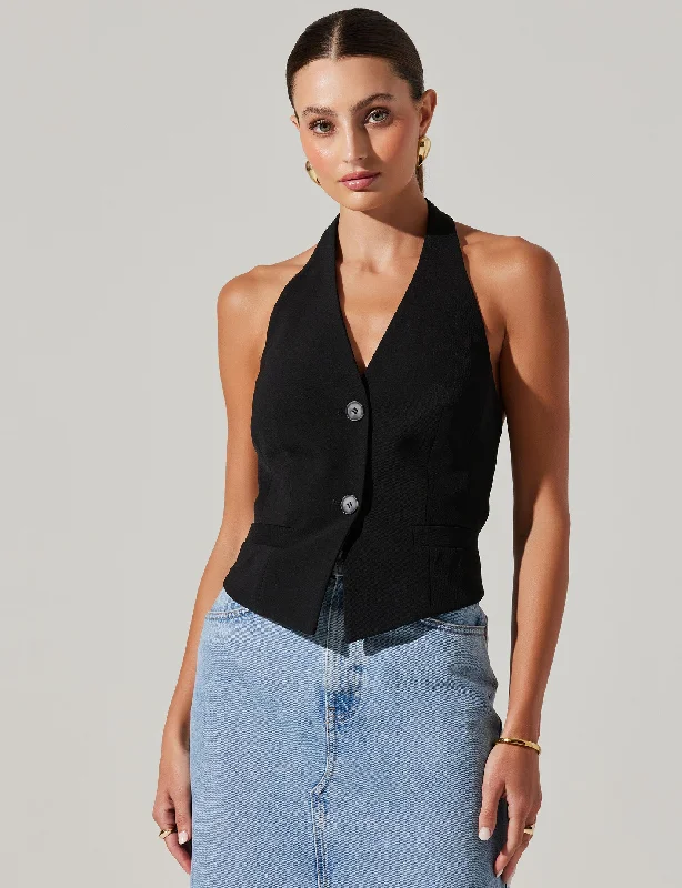 Tatum Halter Neck Vest, Black