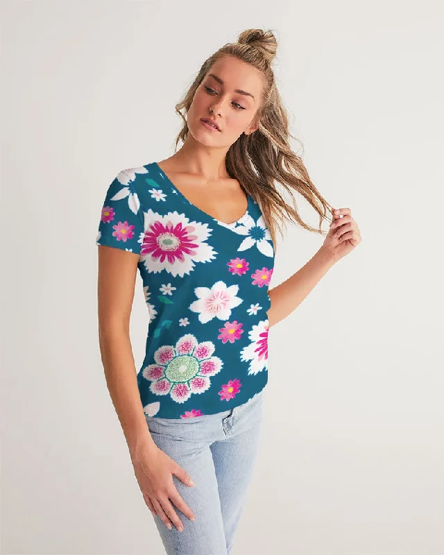 Beautiful floral pattern Women's All-Over Print V-Neck Tee