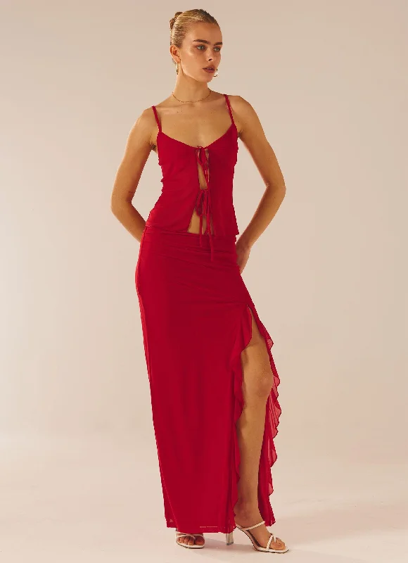 Bittersweet Mesh Maxi Skirt - Red Rose