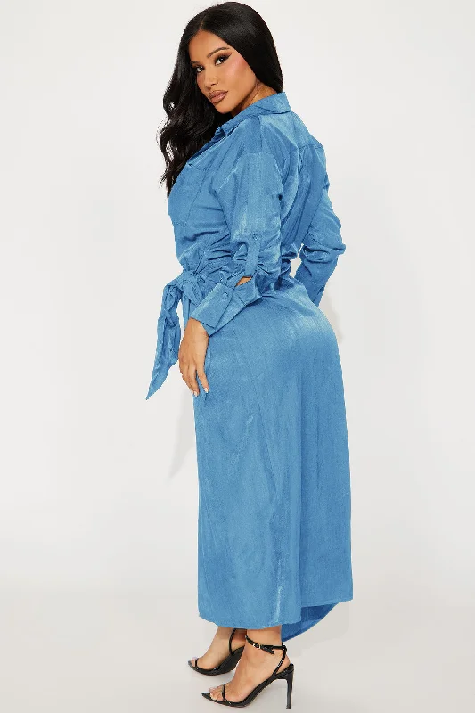 Business Classy Maxi Shirt Dress - Blue