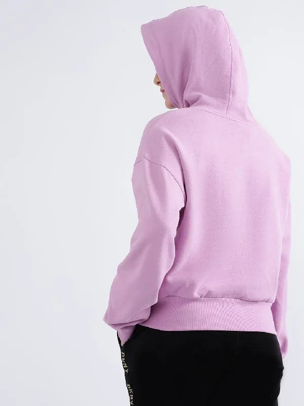 DKNY Women Purple Solid Hooded Sweatshirt