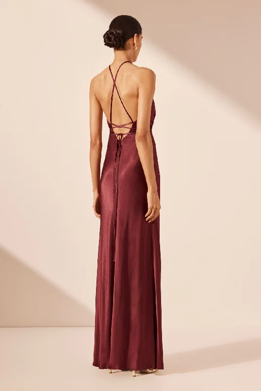 ELIA CROSS BACK HALTER MAXI DRESS - SHIRAZ