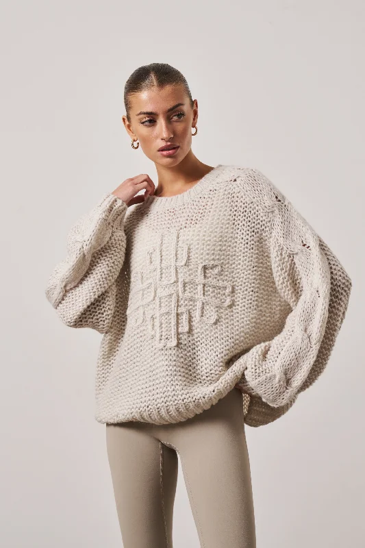 EMBLEM OVERSIZED KNIT JUMPER - STONE