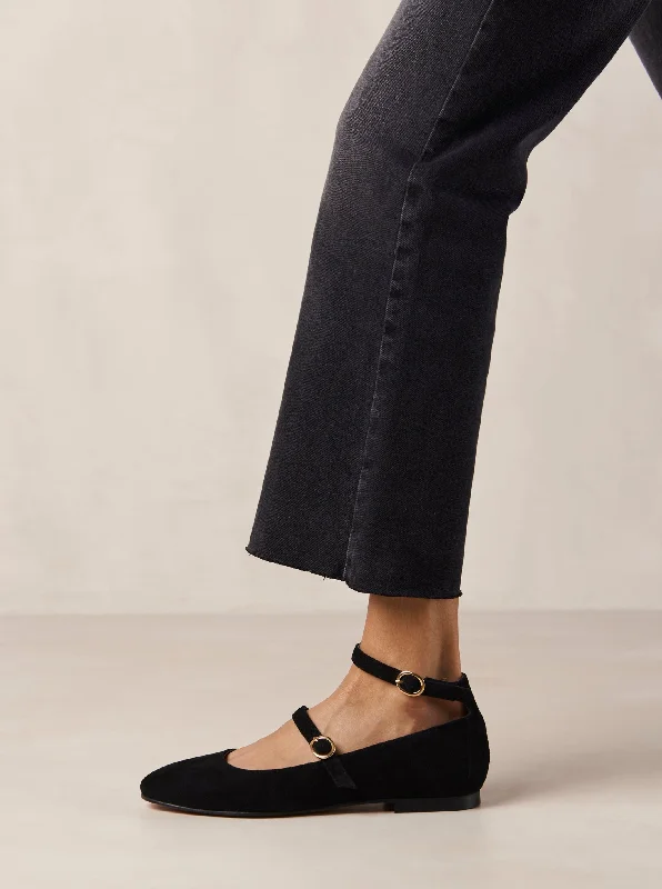 Evelyn Suede Black Leather Ballet Flats