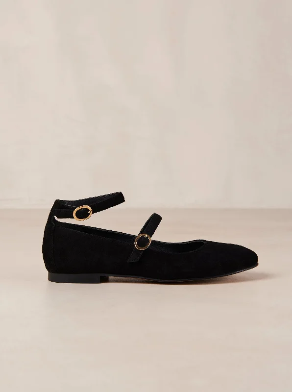 Evelyn Suede Black Leather Ballet Flats