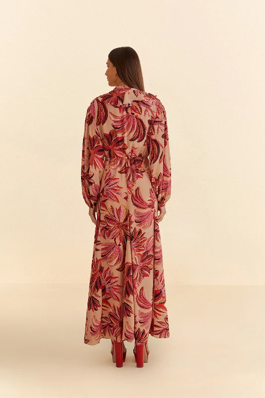 Floral Tapestry V Neck Maxi Dress