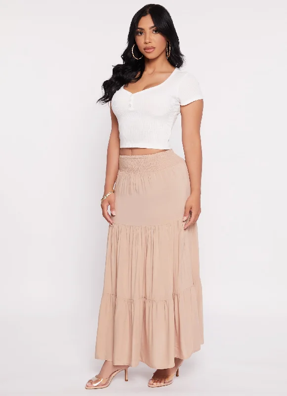 Smocked Waist Tiered Maxi Skirt