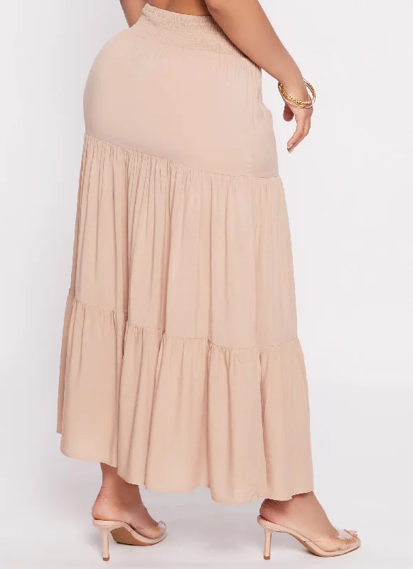 Smocked Waist Tiered Maxi Skirt