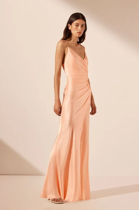 LA LUNE CROSS DRAPED MAXI DRESS - PEACH