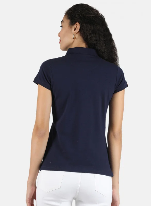 Women Navy Blue Plain T-Shirt