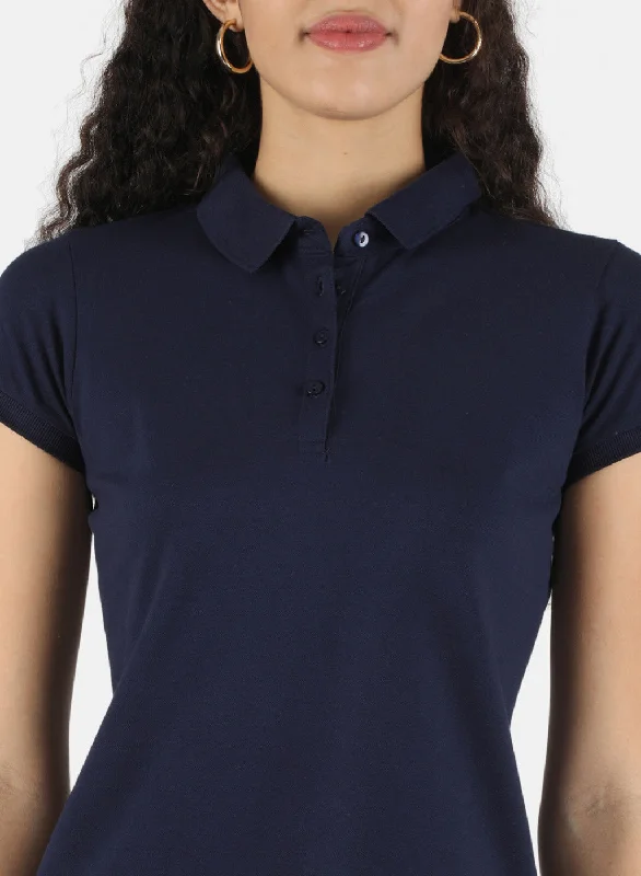 Women Navy Blue Plain T-Shirt