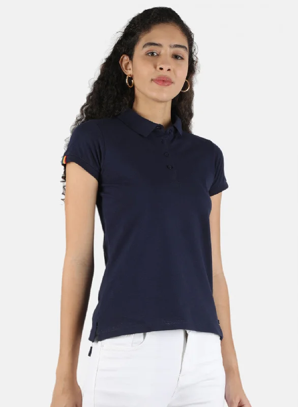 Women Navy Blue Plain T-Shirt