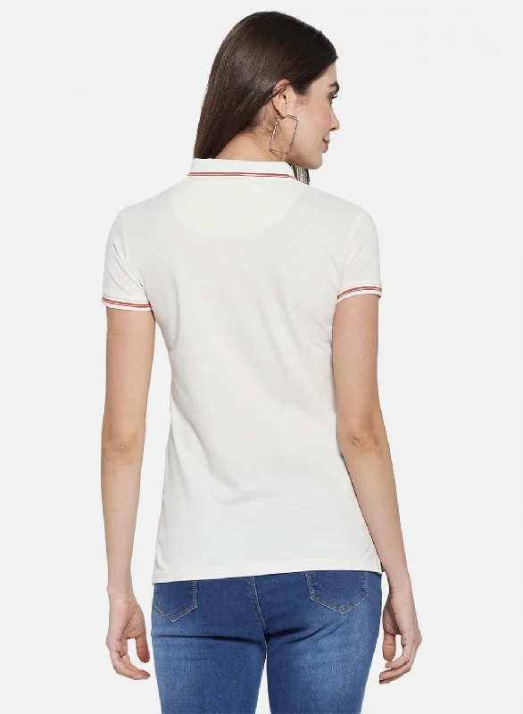 Womens Off White Plain T-Shirt