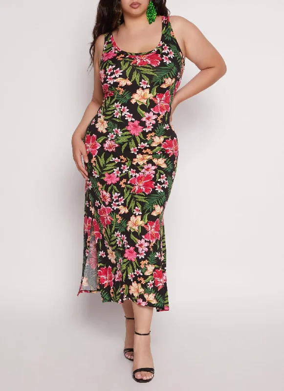 Plus Size Tropical Print Tank Dress