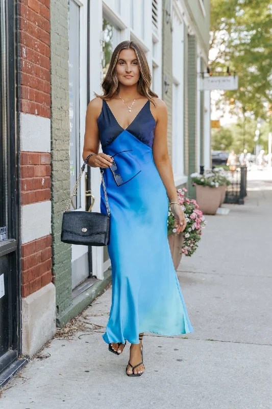 MUSE Blue Ombre V Neck Maxi Dress - FINAL SALE