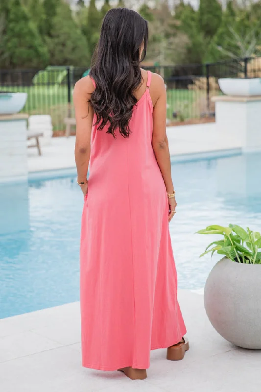 Perfect Balance Coral Solid Knit Maxi Dress