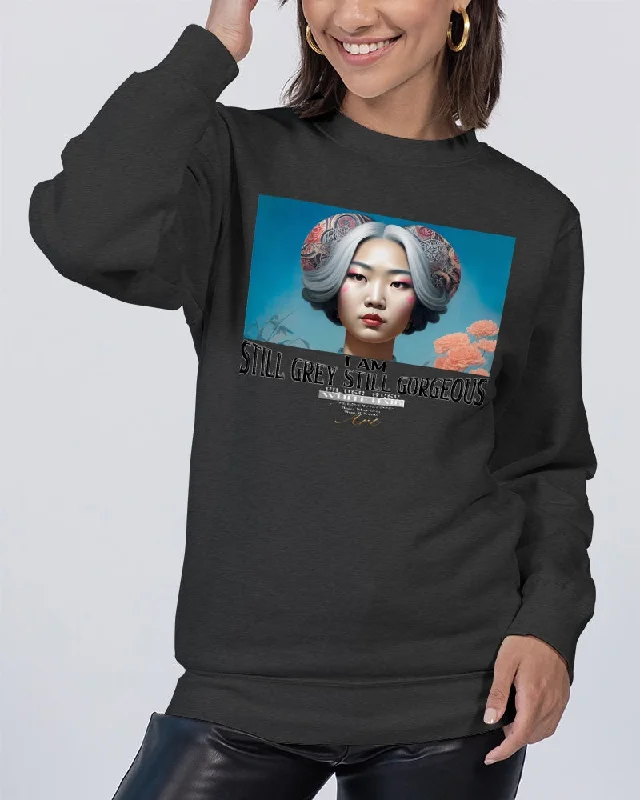 Promoting Asian women with silver grey Unisex Premium Crewneck Sweatshirt | Lane Seven