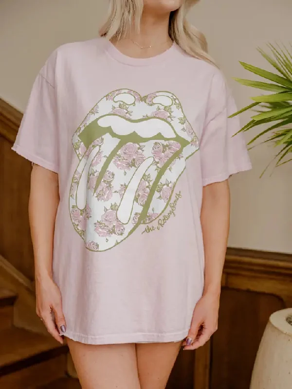 Rolling Stones Floral Lick Pink Thrifted Graphic Tee