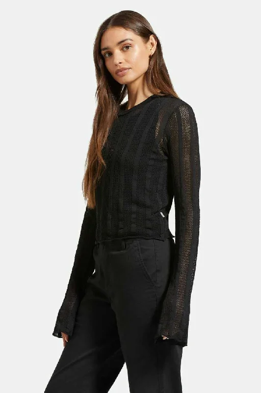 Sheer L/S Knit Top - Black