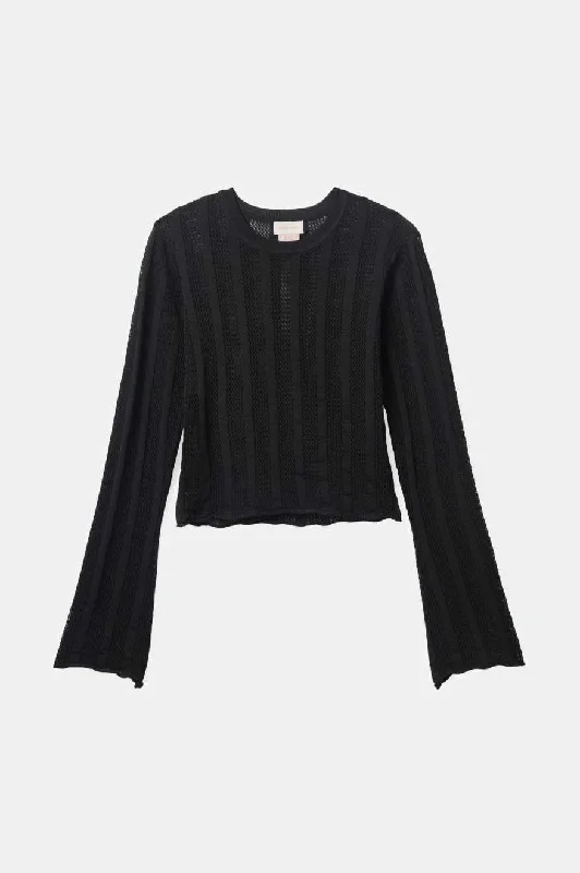 Sheer L/S Knit Top - Black