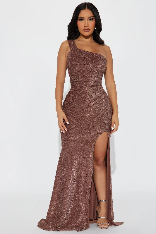 Stella One Shoulder Lurex Maxi Dress - Bronze