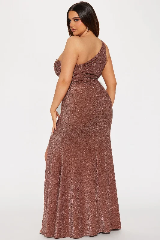 Stella One Shoulder Lurex Maxi Dress - Bronze