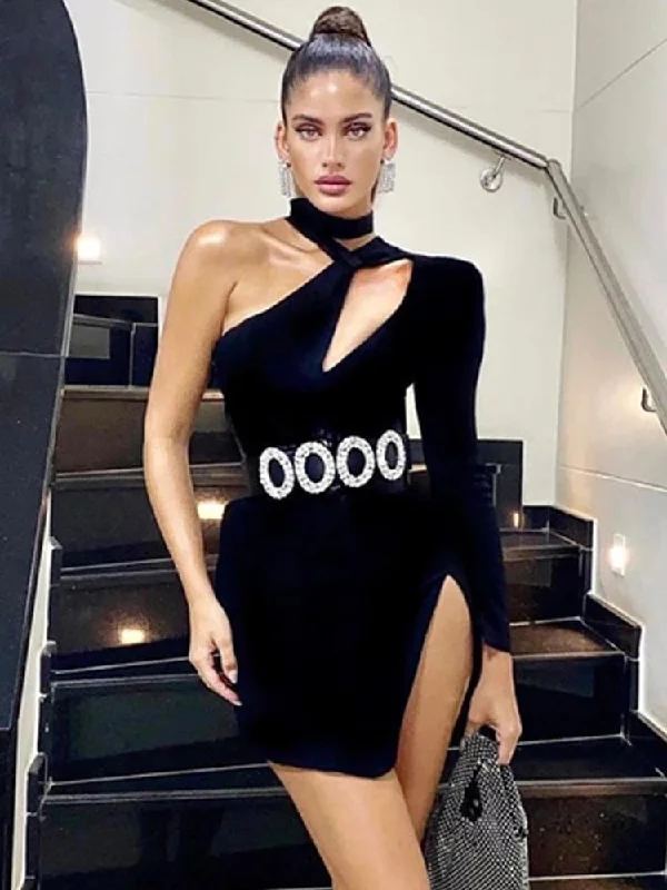 Stylish One Shoulder Mini Dress