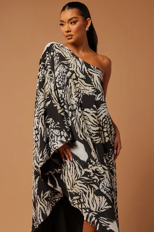 Waverly Chiffon Kaftan Maxi Dress - Black/White