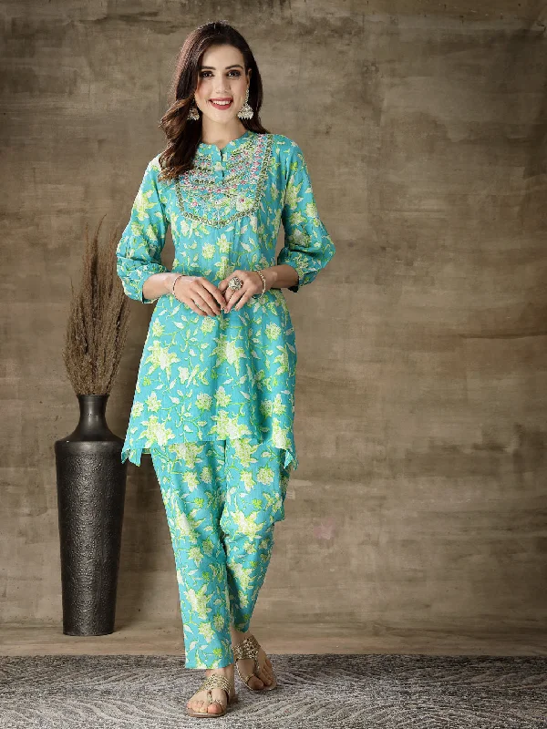 Printed & Embroidered Cotton Co-Ord Set