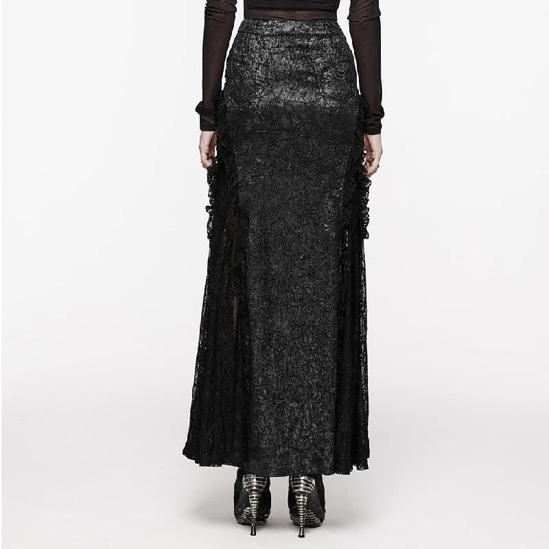 Women's Gothic Floral Embroidered Lace Splice Skirt Black