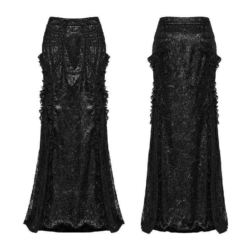 Women's Gothic Floral Embroidered Lace Splice Skirt Black